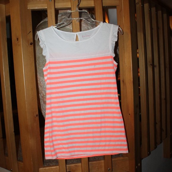 Lilly Pulitzer Tops - Lilly Pulitzer fluorescent stripped flutter cap sleeve t shirt EUC  M